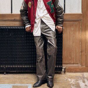 NEW FOUND Distressed Genuine Leather Carpenter Pants SZ 36